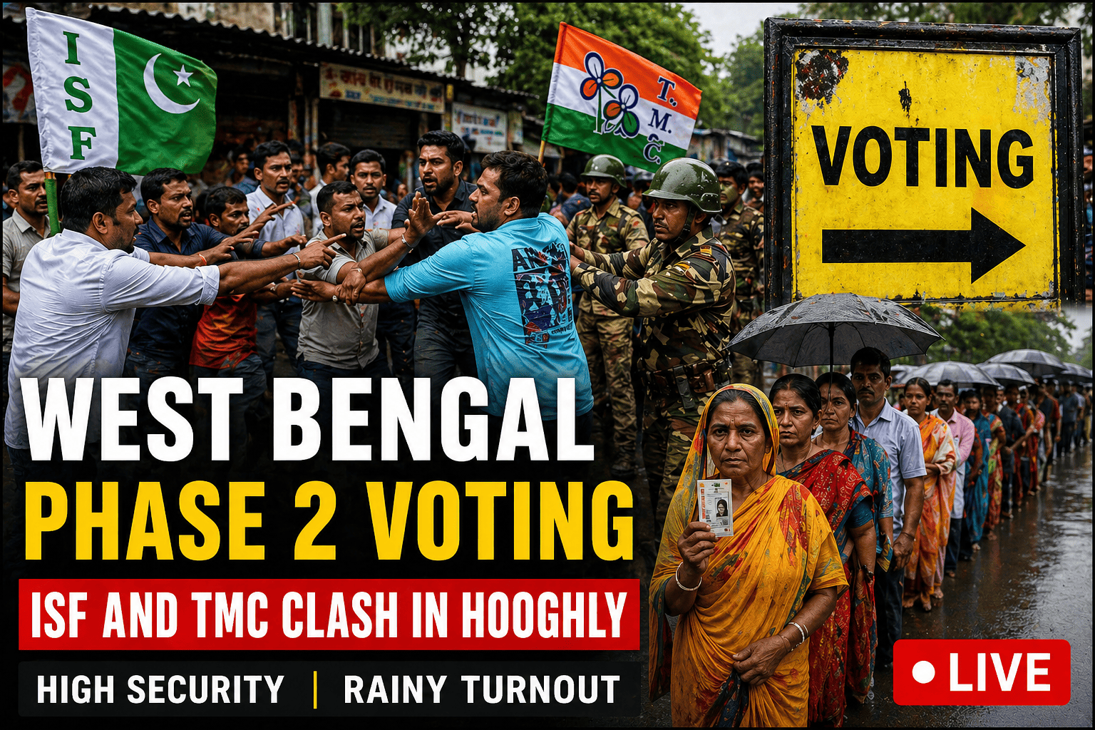 West Bengal Phase 2 Voting Live: ISF and TMC Clash in Hooghly Amid High Security and Rainy Turnout