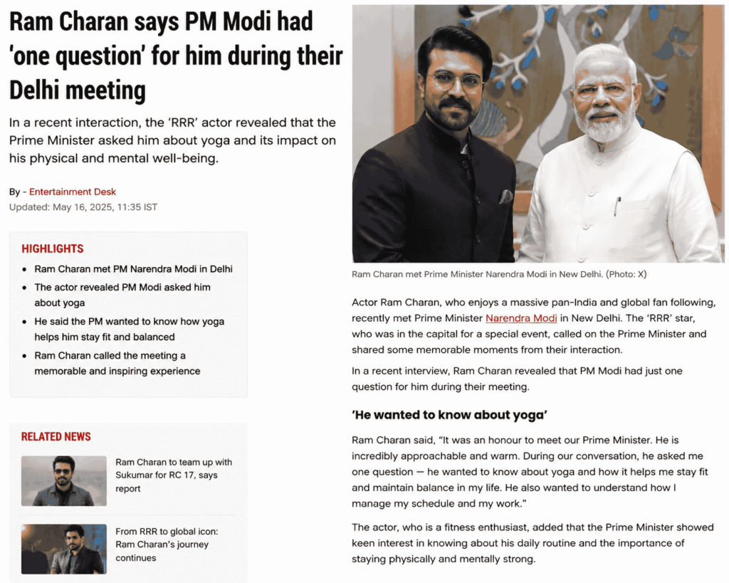 Ram Charan Reveals the One Question PM Modi Asked Him During Their Delhi Meeting