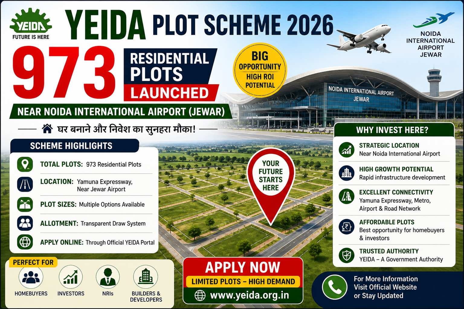 YEIDA Plot Scheme 2026: 973 Residential Plots Near Noida International Airport – Apply Online Before Deadline