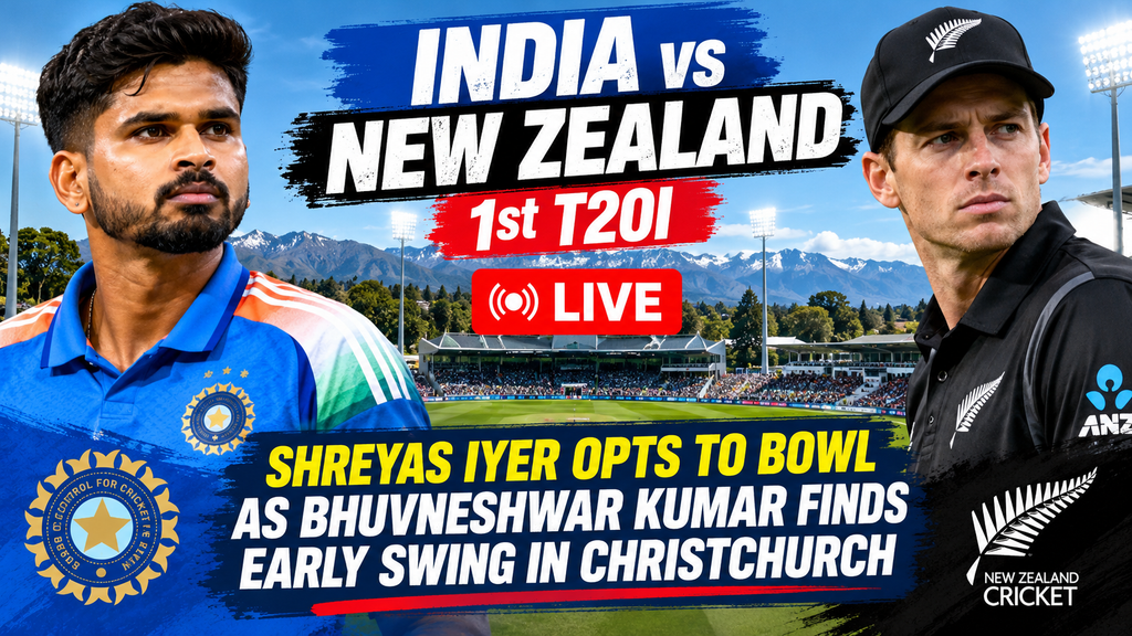 India vs New Zealand 1st T20I Live: Shreyas Iyer Opts to Bowl as Bhuvneshwar Kumar Finds Early Swing in Christchurch