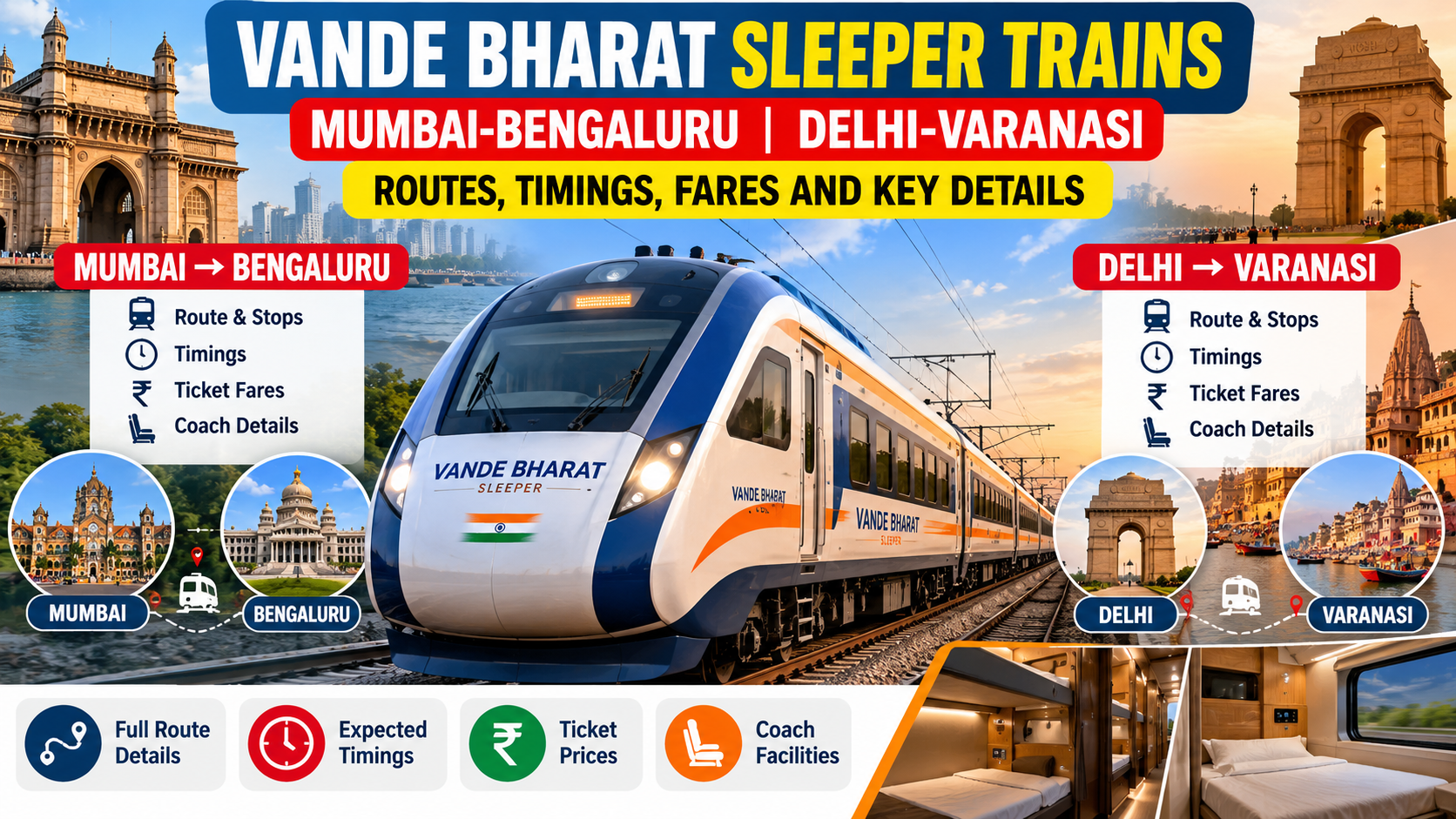 Mumbai-Bengaluru, Delhi-Varanasi Vande Bharat Sleeper Trains: Routes, Timings, Fares and Full Details
